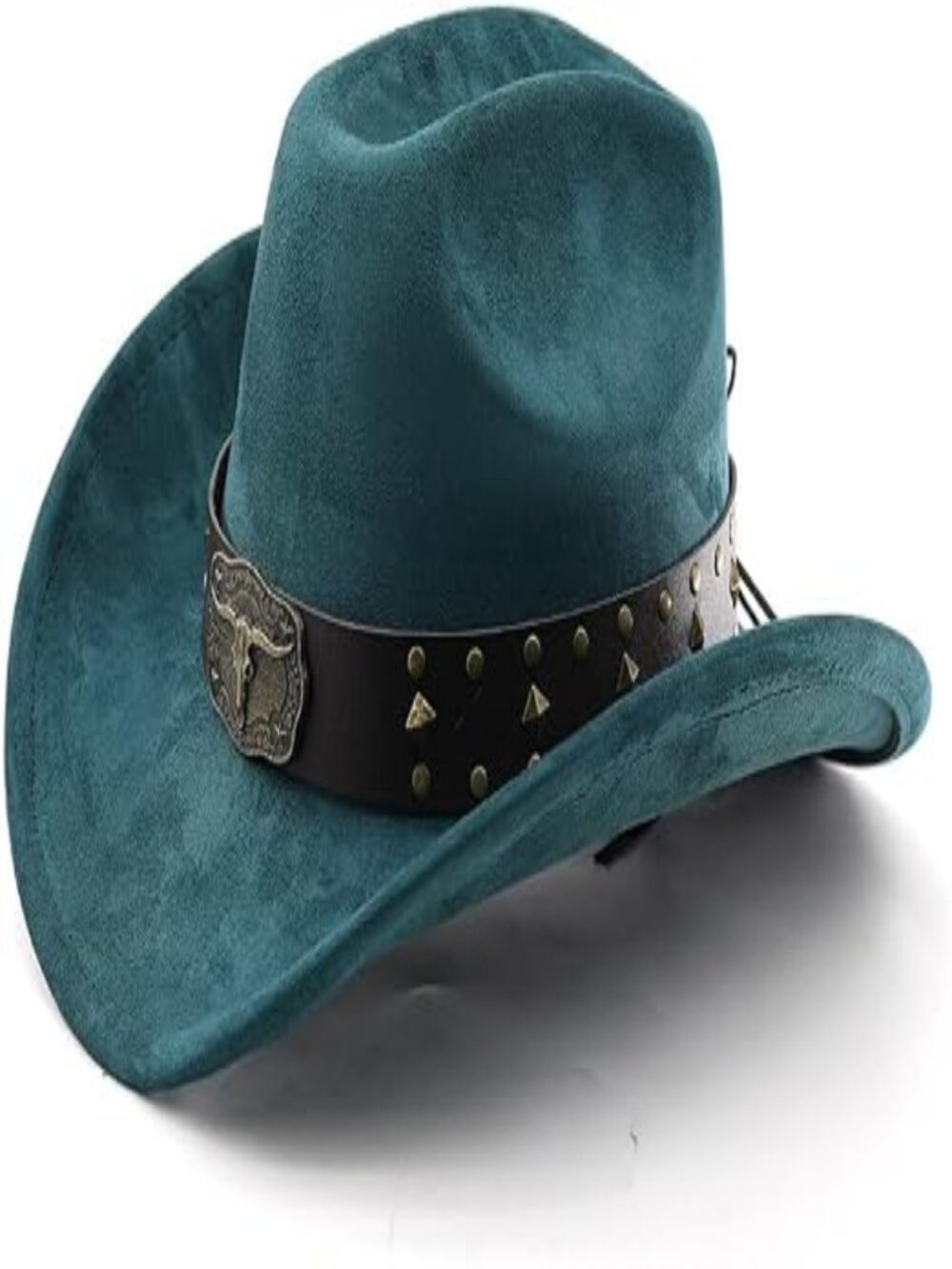 Unisex Dark Green Suede Shapeable Wide Brim Buckle Cowgirl Cowboy Western Hat